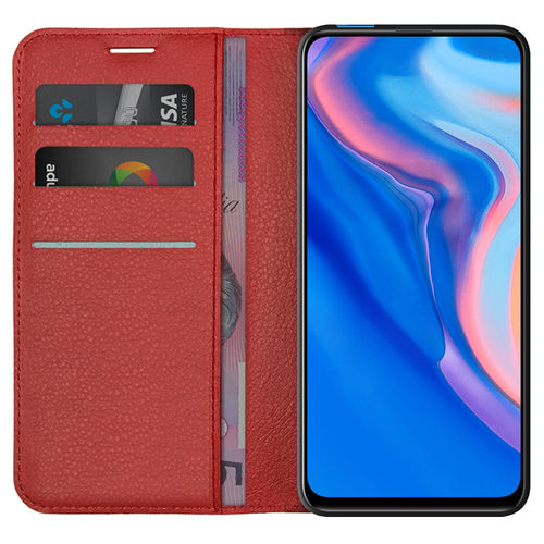Leather Wallet Case & Card Holder Pouch for Huawei Y9 Prime (2019) - Red